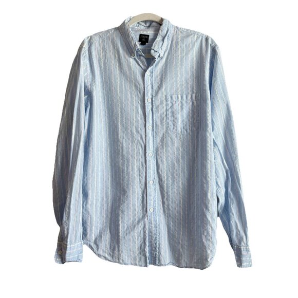 J.Crew Men’s Button Down Shirt Striped Long Sleeve Cotton Blue Size Large - Picture 1 of 9
